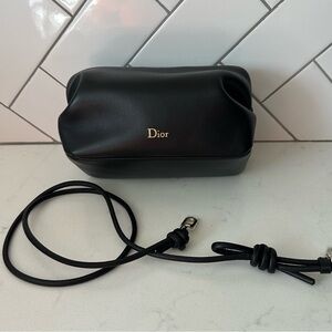 Dior Black Leather Crossbody Pouch with Gold Logo